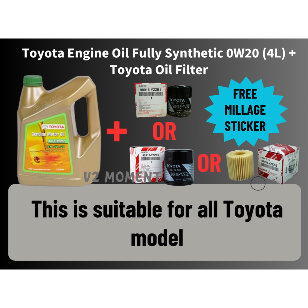 TOYOTA 0W20 SN Fully Synthetic Engine Oil (4L) 0W-20 WITH OIL FILTER ...