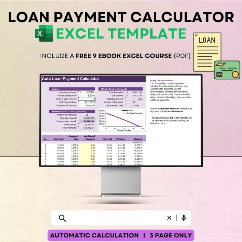 Loan Payment Calculator Excel Template-3 tabs,loan calculator,loan ...