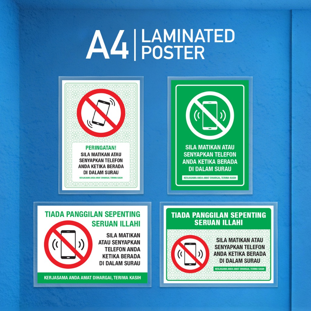  Laminated Poster A4 Size Papan Tanda Signage Sila Matikan Senyapkan 