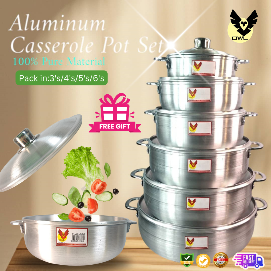OWL THICKENED PURE ALUMINIUM CASSEROLE POT SET HEAVY GAUGE CALDERO SET 