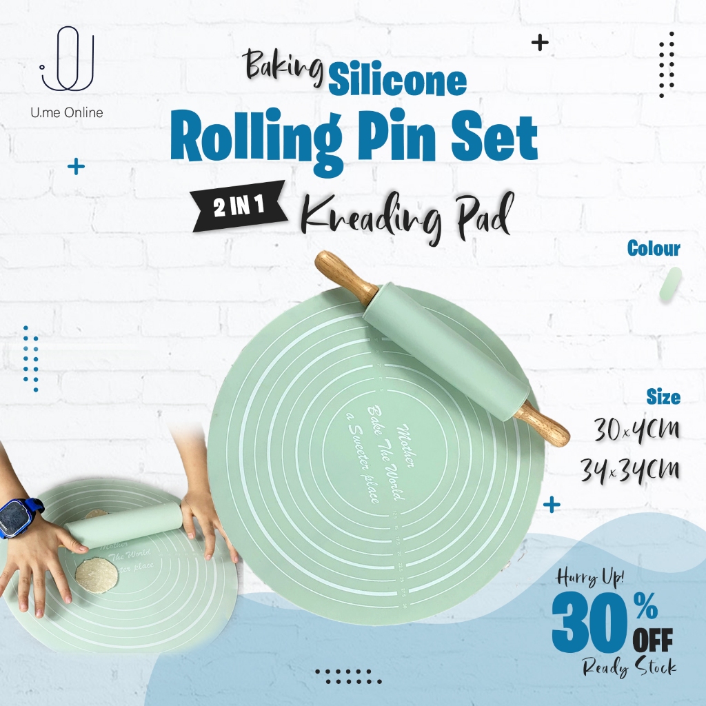 U.me 2 in 1 Silicone Baking Rolling Pin Set Non-Stick Food-Grade Dough ...