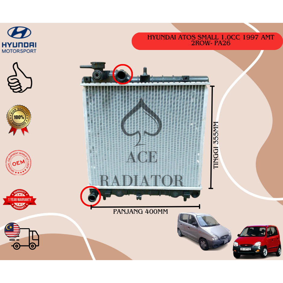 HYUNDAI ATOS SMALL 1.0CC {TINGGI:355MM} OEM RADIATOR ASSY 1997 AMT 2ROW ...
