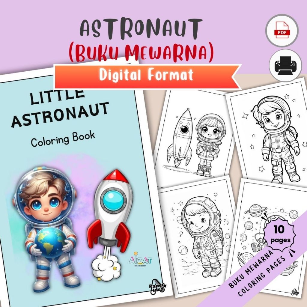 Astronaut Angkasawan Buku mewarna Coloring Book Pages For Kids untuk ...