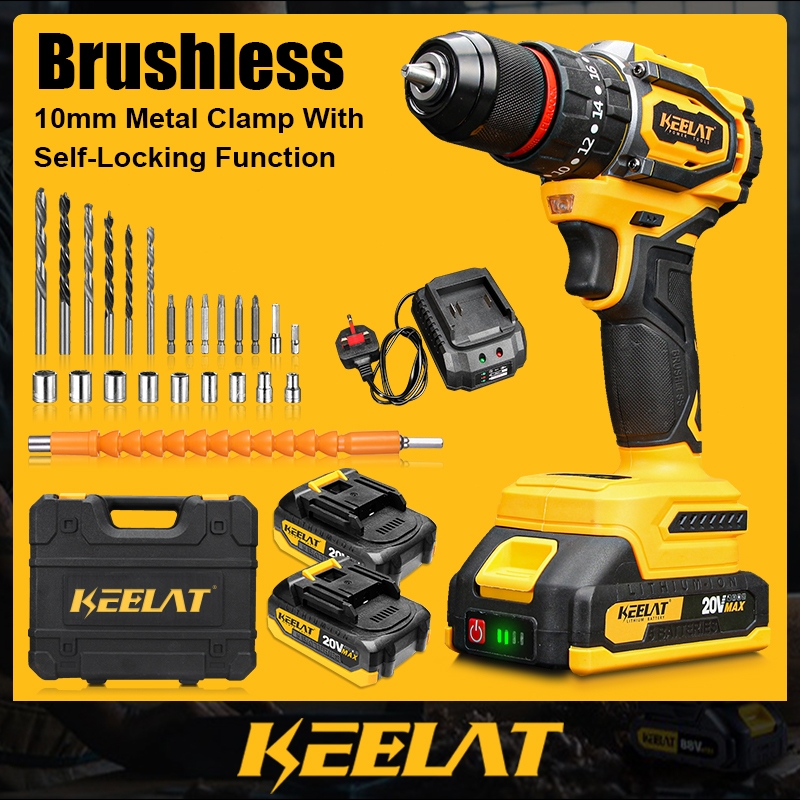 KEELAT KCD011 Brushless Drill Cordless Drill Bateri 3-Mode Hammer Drill ...