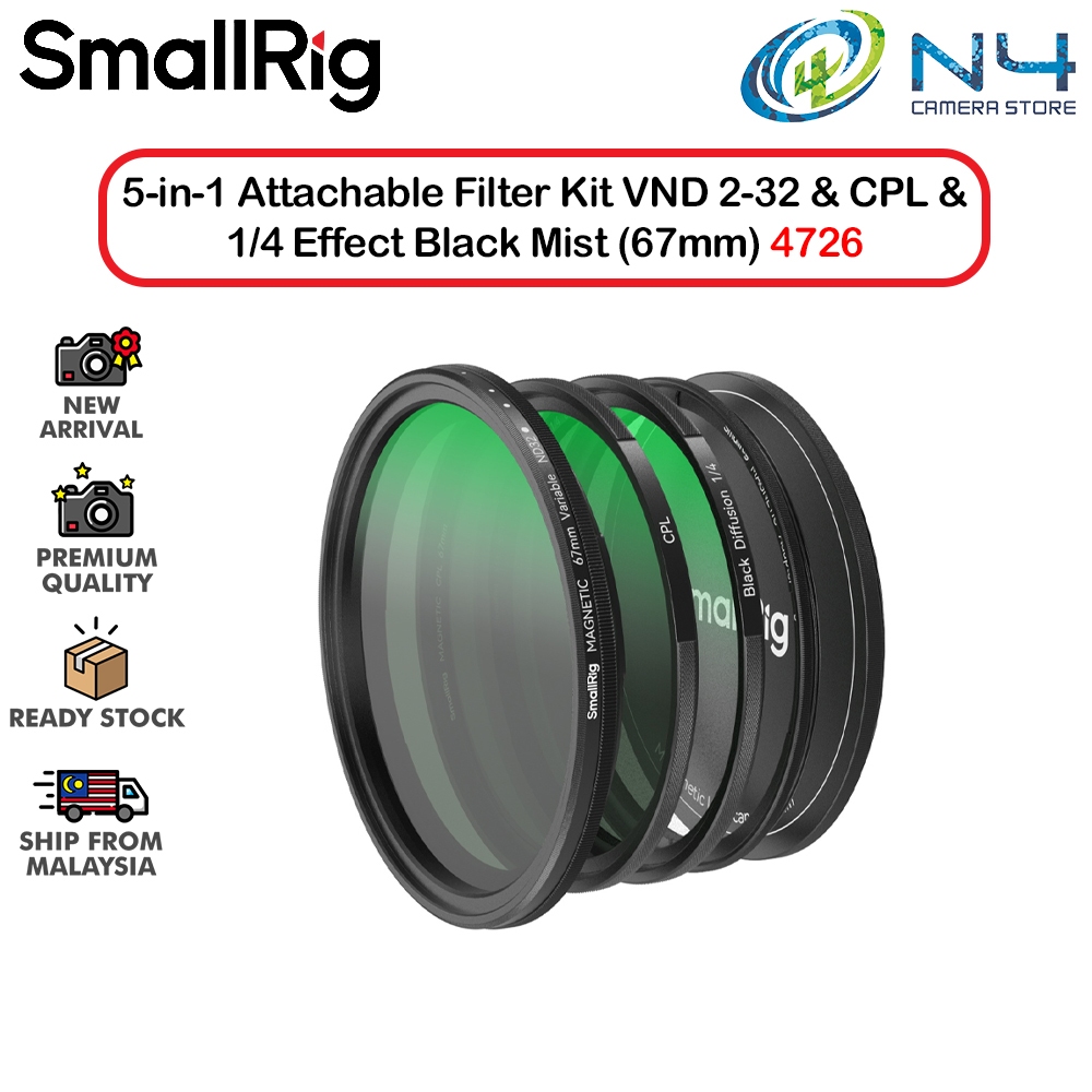 SMALLRIG 5-IN-1 ATTACHABLE FILTER KIT VND 2-32 & CPL & 1/4 EFFECT BLACK ...