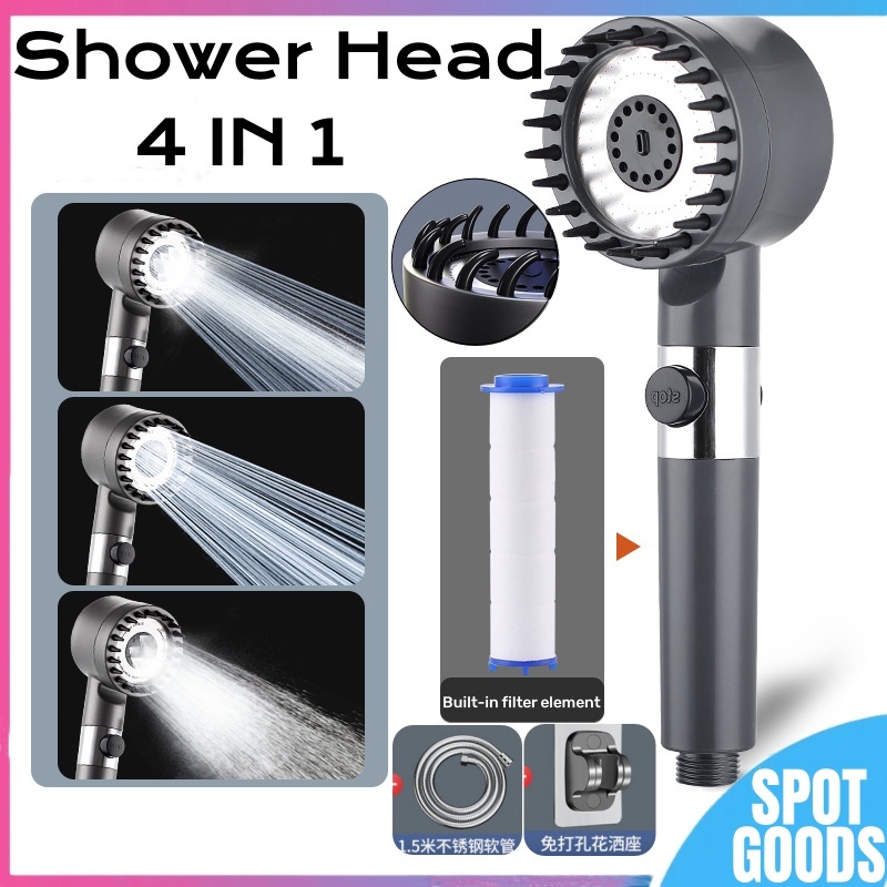 Specool-Shower Head 4 Modes High Pressure Water Saving One-Key Stop ...