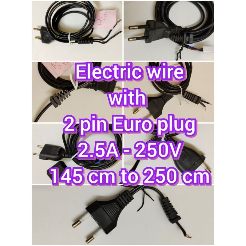 Power cord / cable with EuroplugPVC Insulated Electric wire with 2 pin ...