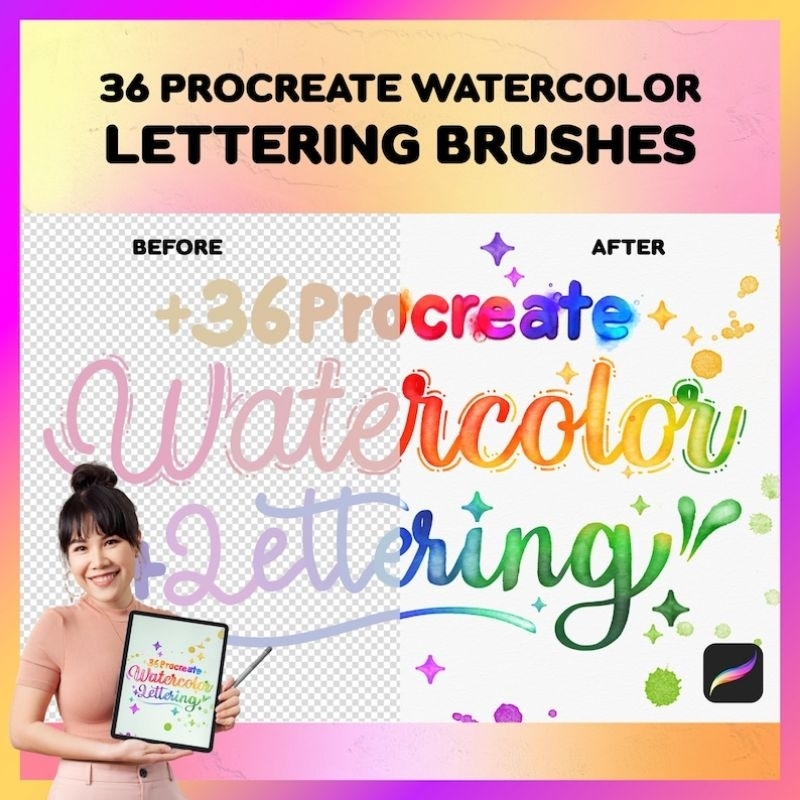 Freya 36 Watercolor Lettering Procreate Brush | Shopee Malaysia