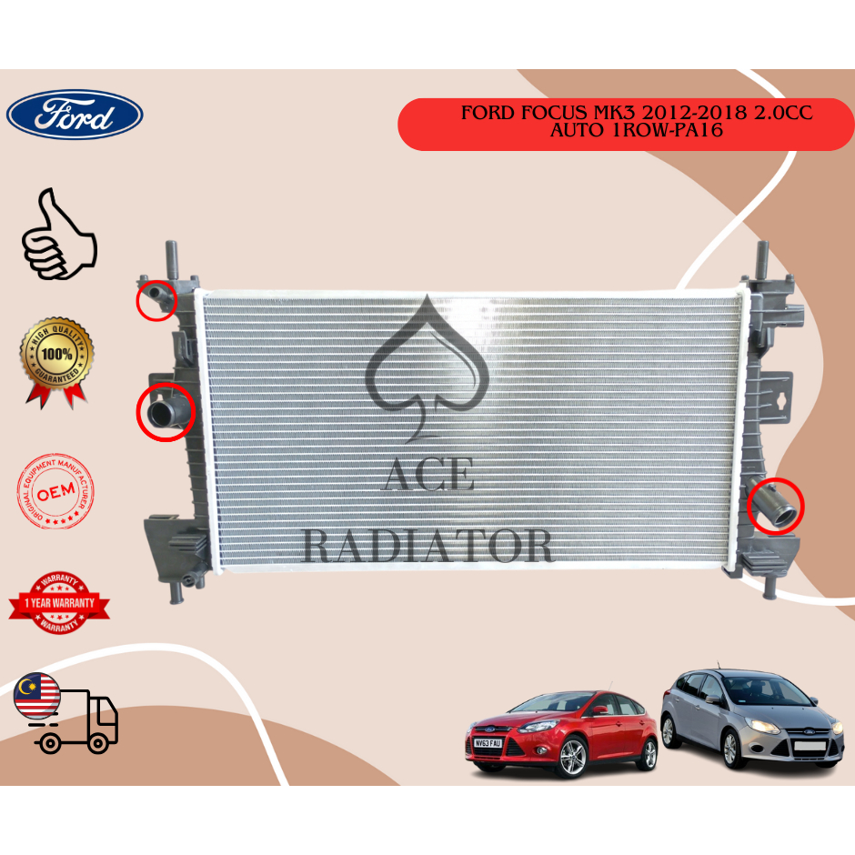 FORD FOCUS MK3 2012-2018 2.0CC OEM RADIATOR ASSY AUTO 1ROW-PA16 PREMIUM ...