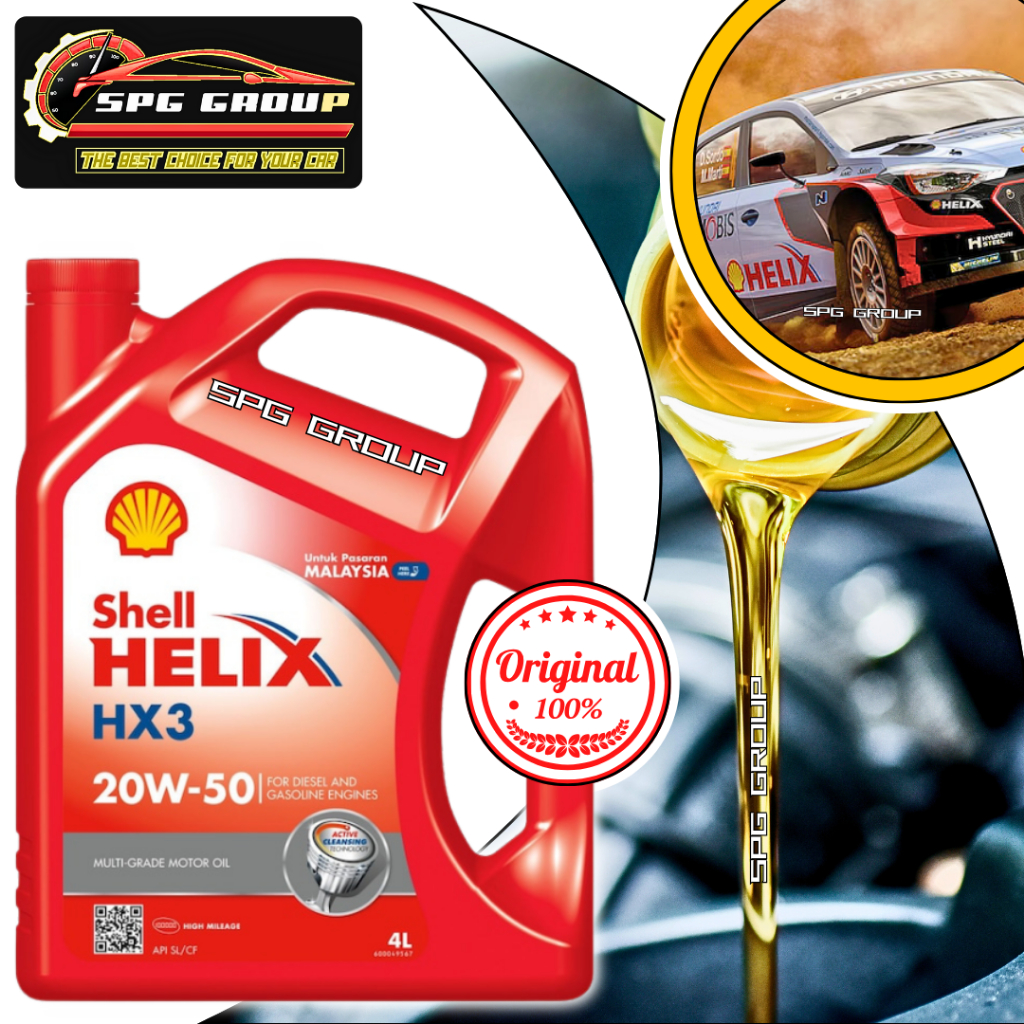 100% ORIGINAL SHELL HELIX HX3 MULTI GRADE ENGINE OIL 20W50 (4L) MINYAK ...