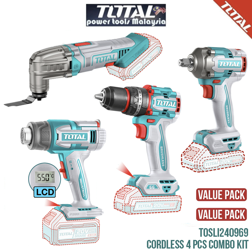 Total Cordless 4 pcs combo kit (Brushless Impact Wrench, Brushless ...