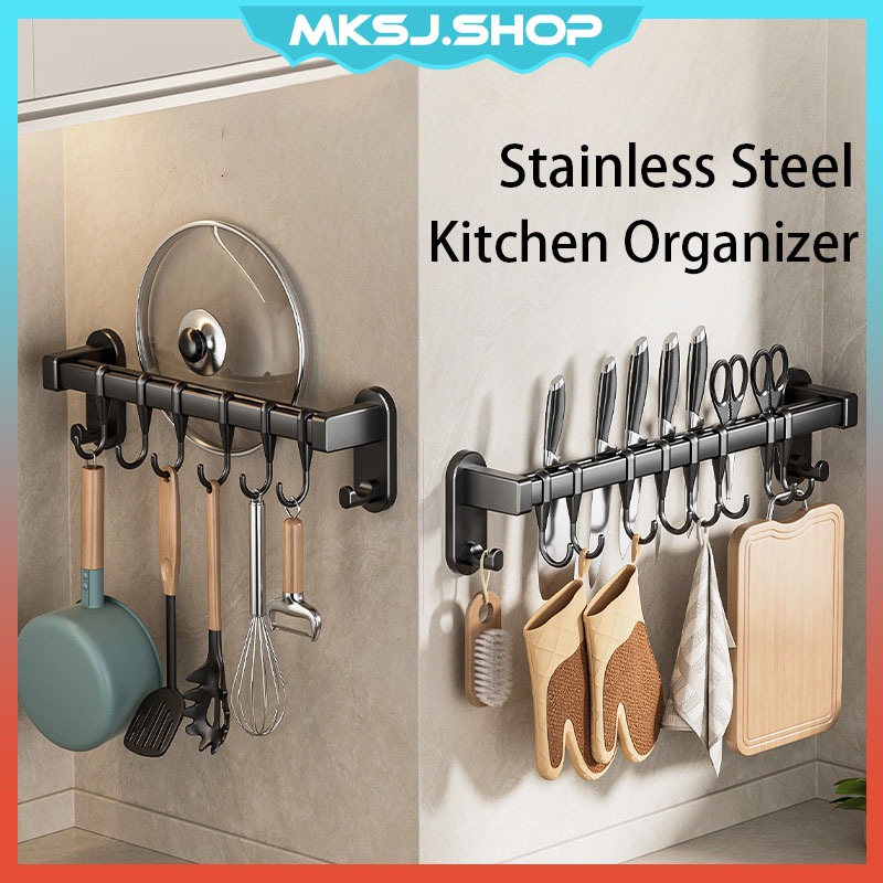 Kitchen Organizer Wall Hanging Rack with Hooks for Knives Stainless ...