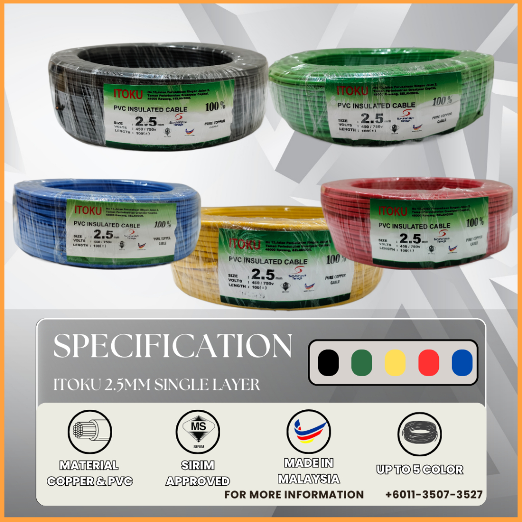 [PER METER] 2.5MM WIRE / WAYAR 2.5MM S/L / PVC INSULATED CABLE 100% ...