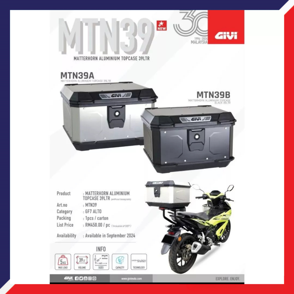 GIVI BOX MTN39B BLACK SILVER ALUMINIUM BOX 39 LITER GIVI BOX MOTORCYCLE ...