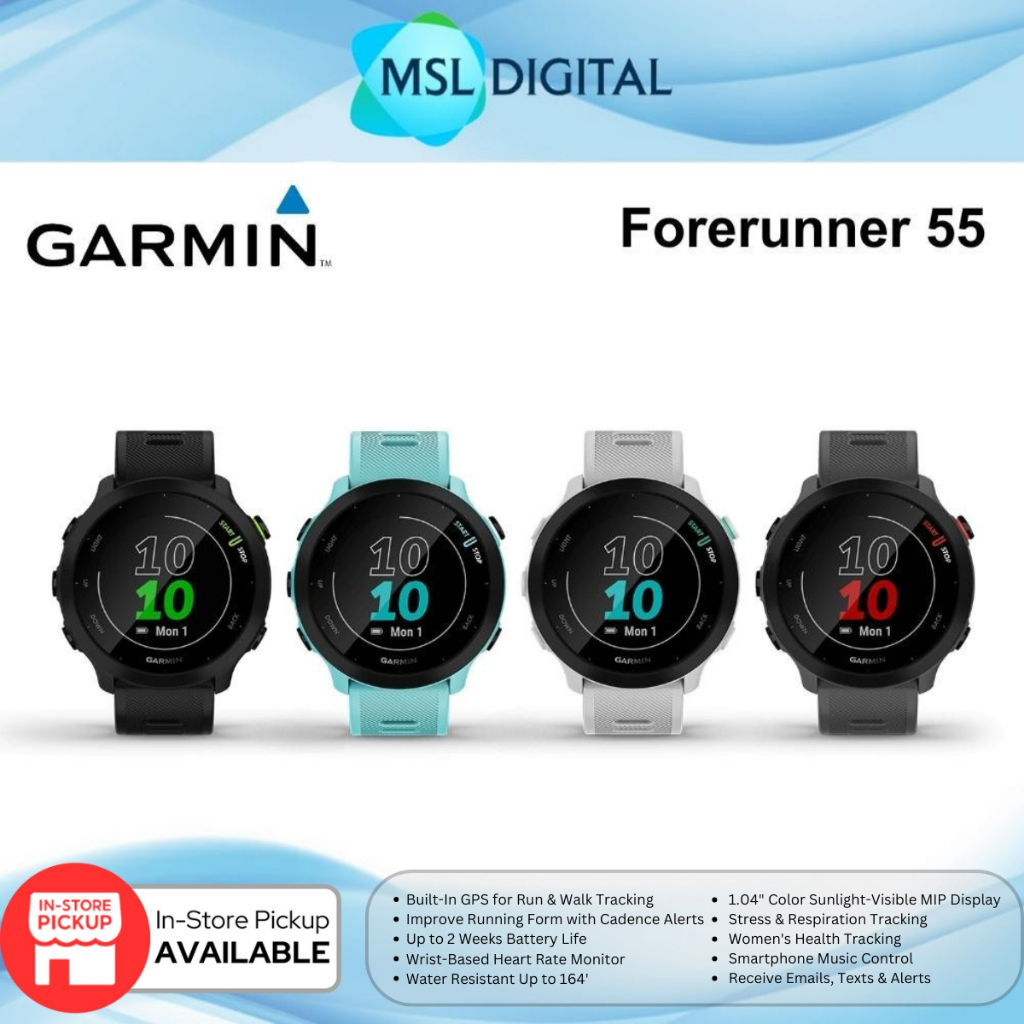 Garmin Forerunner 55 GPS Smartwatch Built-in GPS Fitness Tracker  Health Monitoring