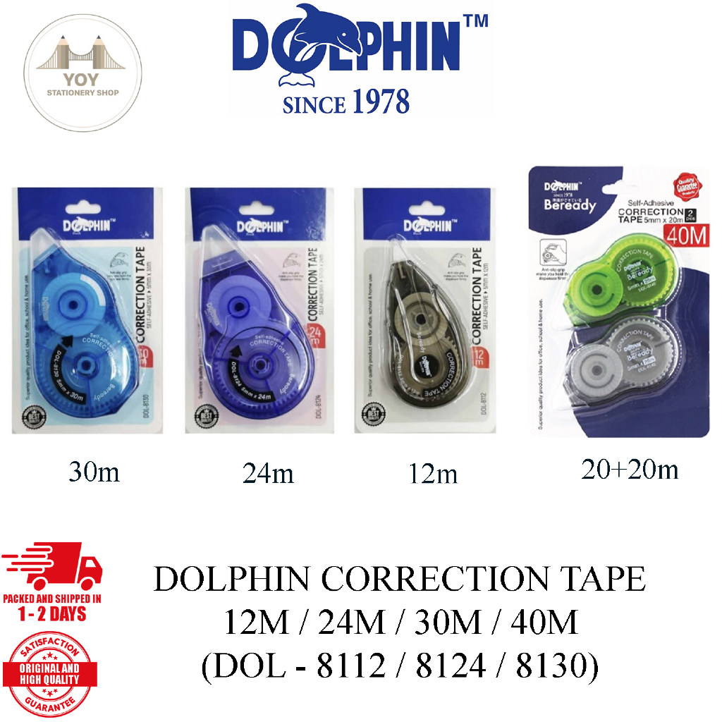 DOLPHIN CORRECTION TAPE 12M / 24M / 30M / 40M (DOL - 8112 / 8124 / 8130 ...