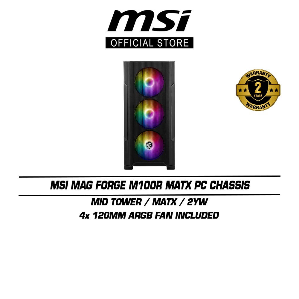 MSI MAG Forge M100R PC Chassis (MATX/4x 120mm ARGB Fan) | Shopee Malaysia