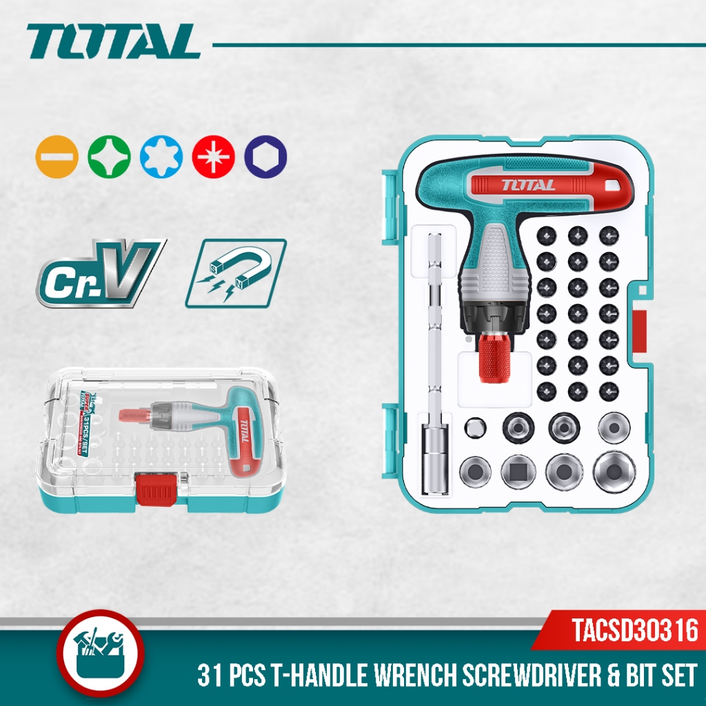 TOTAL T-Handle Wrench Screwdriver Set with plastic box (31pcs ...
