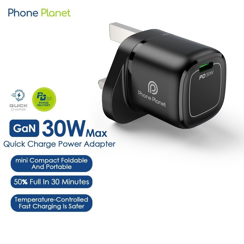 Phone Planet GaN 30W Foldable Charger PD Fast USB Type C PD3.0 QC3.0 ...