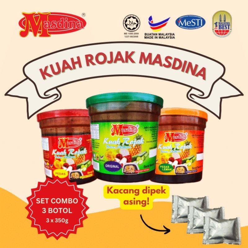 Set Combo 3 Botol Kuah Rojak Masdina Sos Pencicah Buah-Buahan Sedap ...
