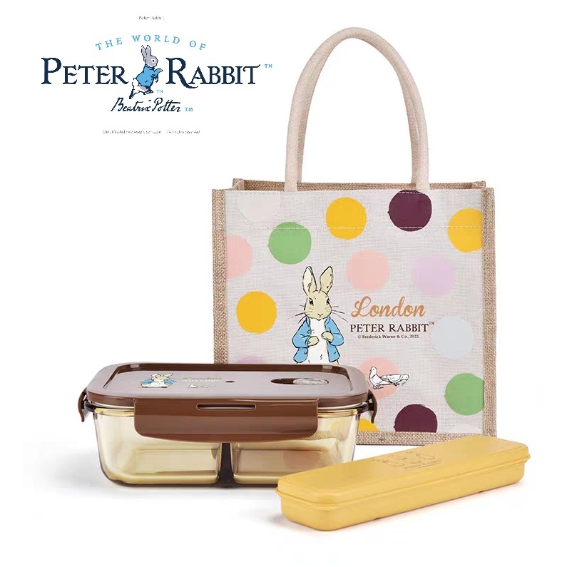 Peter Rabbit 1000ml Mircowave Glass Lunch Box With Utensils Set & Jute ...