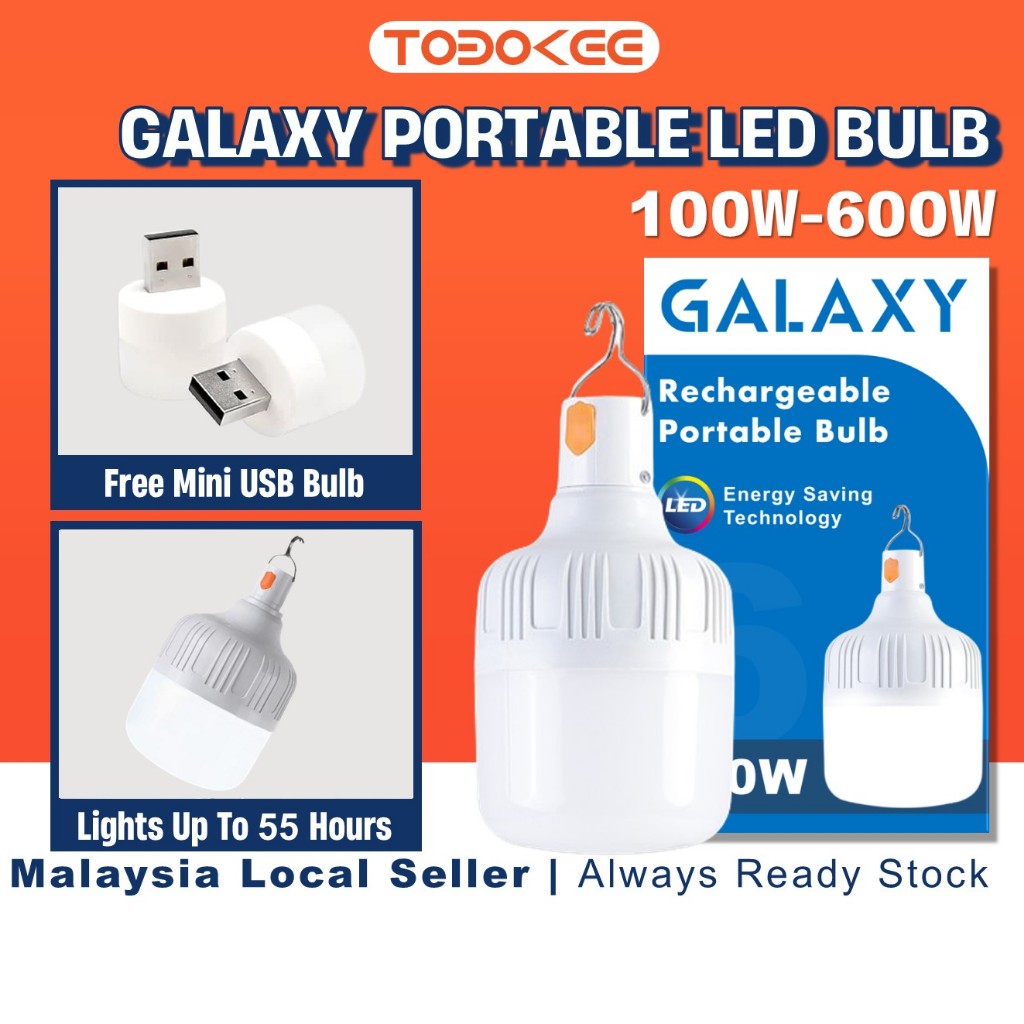 GALAXY Portable LED Light Bulb USB Rechargeable LED Bulb Emergency ...