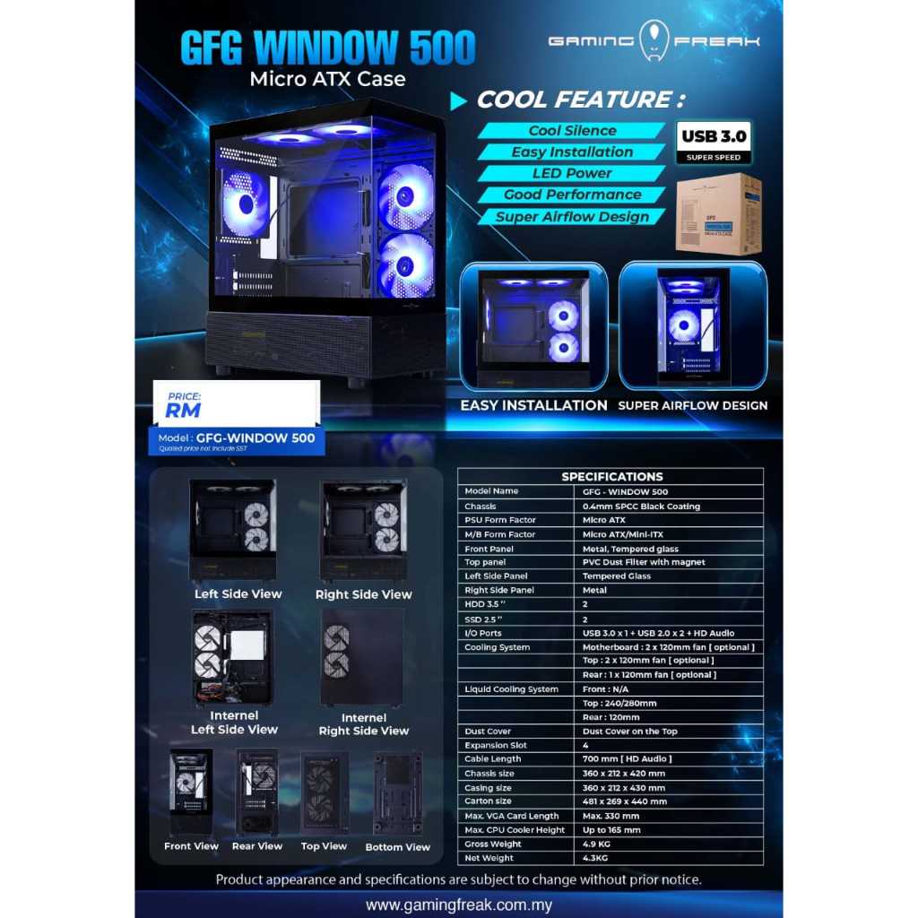 GAMING FREAK GFG-WINDOW 500 MICRO ATX CASE (WITHOUT FAN) | Shopee Malaysia