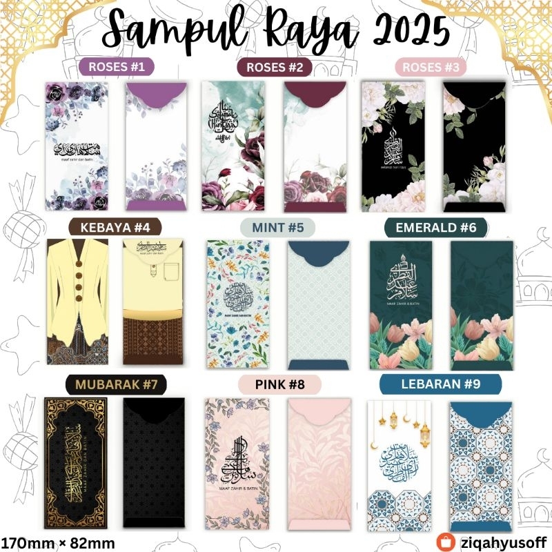 SAMPUL DUIT RAYA 2025 10KEPING KLASIK BUNGA FLORAL ABSTRAK ELEGANT ...