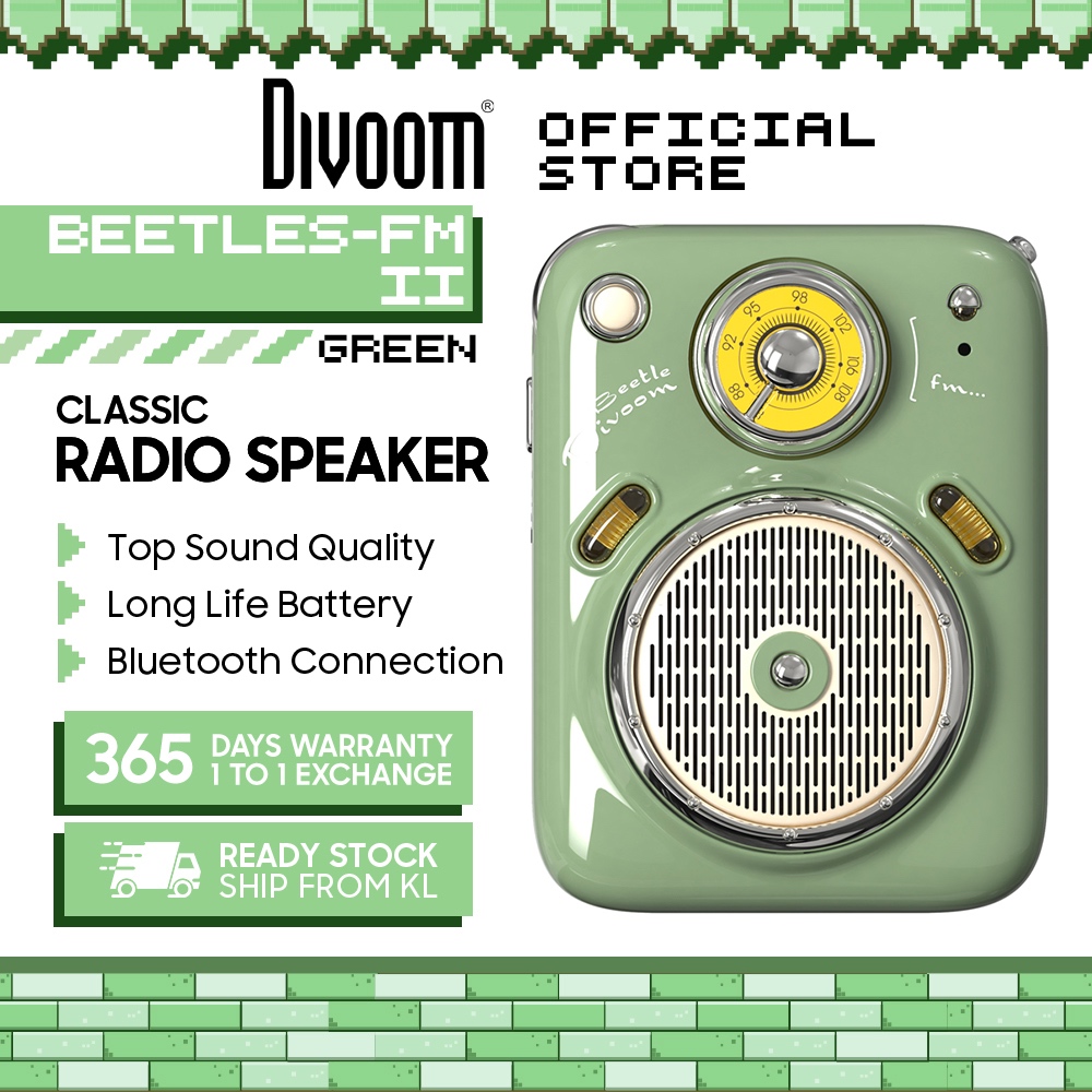 Divoom Beetles-FM II Green Vintage Style Design Ultra Compact Portable ...