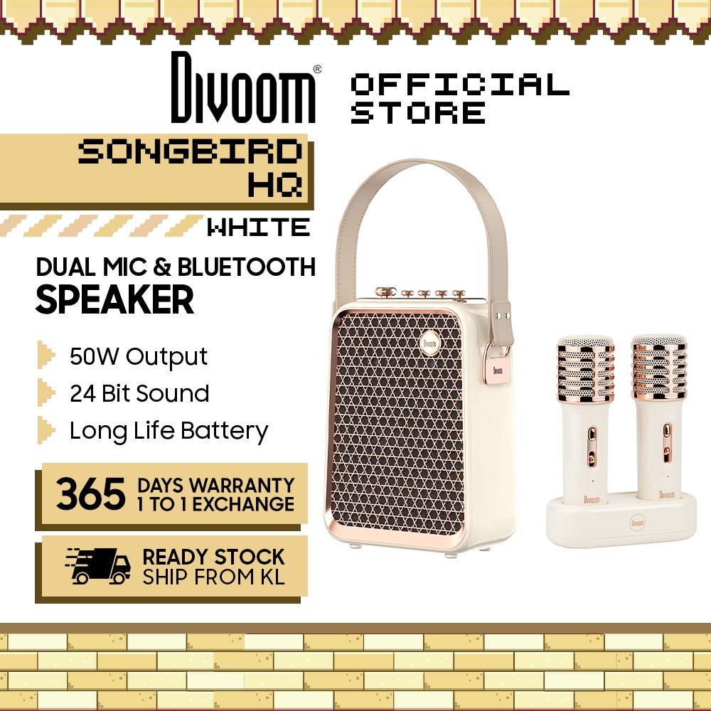 Divoom SongBird-HQ 50W Dual Mic Karaoke & Bluetooth Speaker - White ...