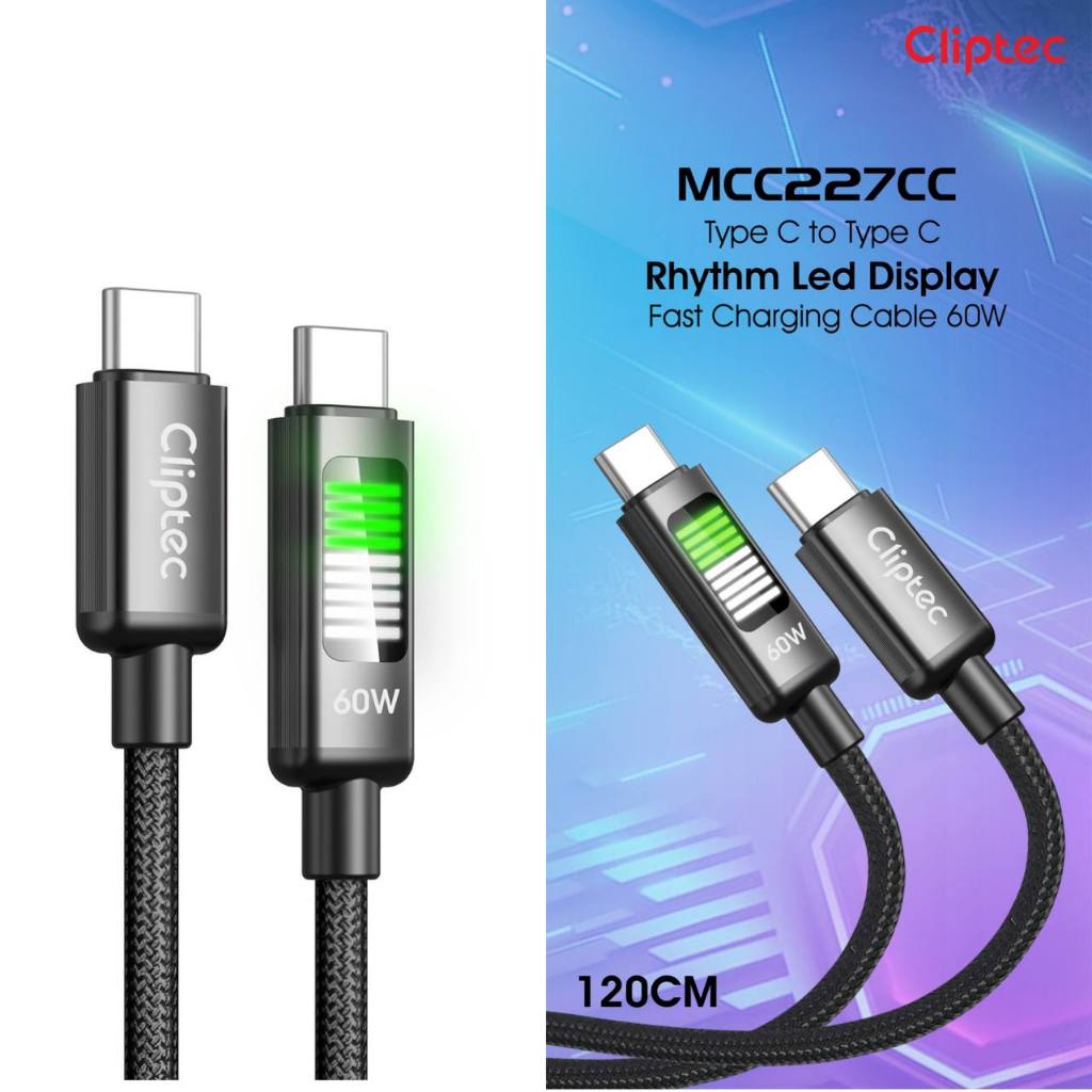 CLIPTEC MCC227CC TYPE-C TO TYPE-C RHYTHM LED DISPLAY FAST CHARGING ...