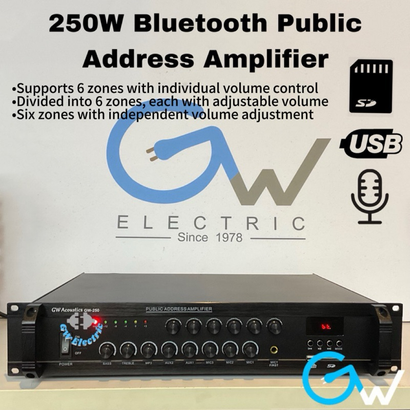 [On-Off Mic Priority,6 Zone, 3 Mic] 250W Bluetooth Public Address ...