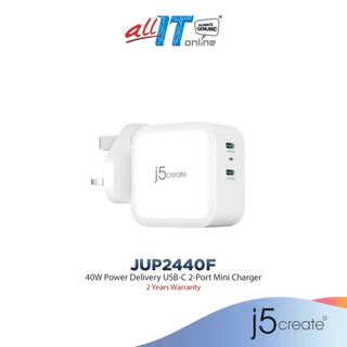 j5Create 40W Power Delivery USB-C 2-Port Mini Charger (JUP2440F)