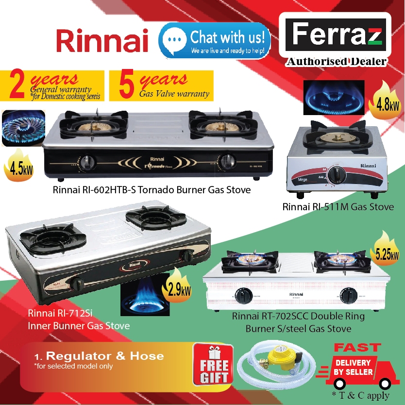 Rinnai RT-702SCC Table Top Double Ring LPG Gas Stove / Rinnai RI-712SI ...