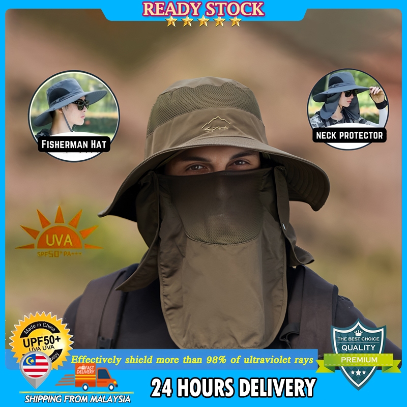 Fishing Hat Neck Flap Waterproof Full Face Cover Topi Penutup Anti ...