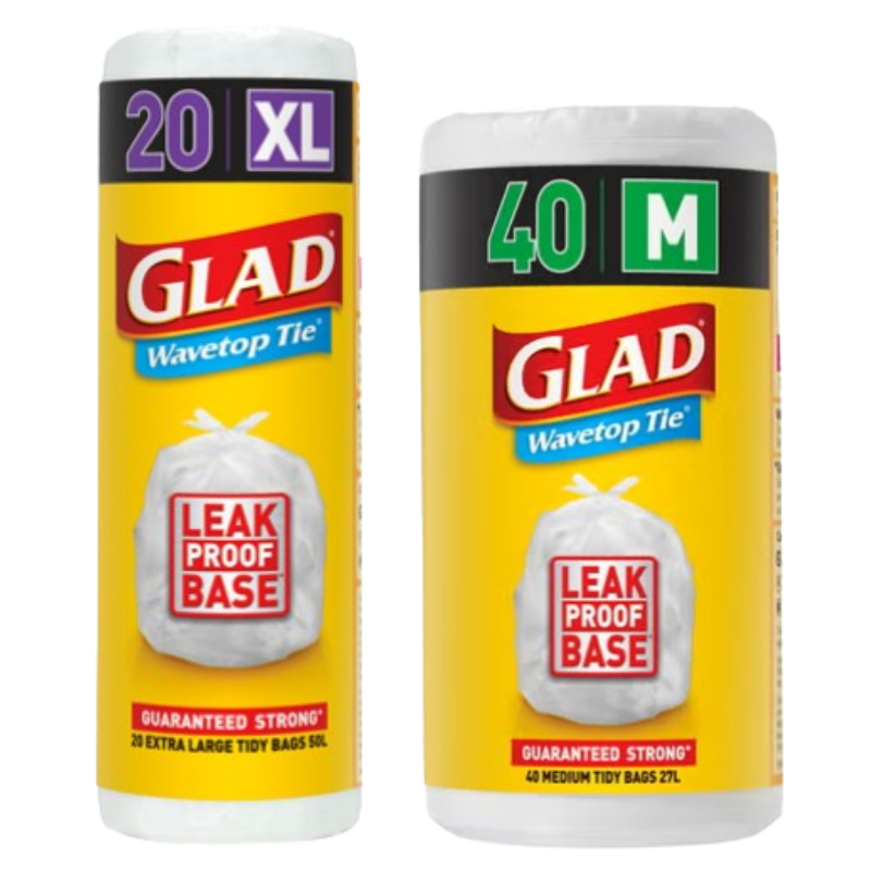 Glad Wavetop Tie Extra Large Garbage Bags – 27L(40Bags) 50L(20 Bags ...