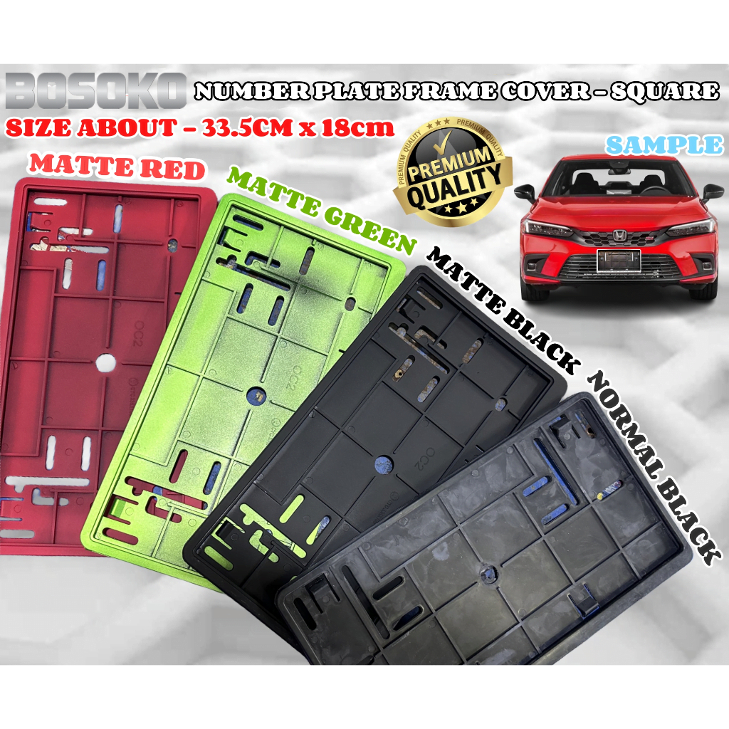 BOSOKO Square Number Plate License Frame Cover - Black/Silver/Red/Green ...