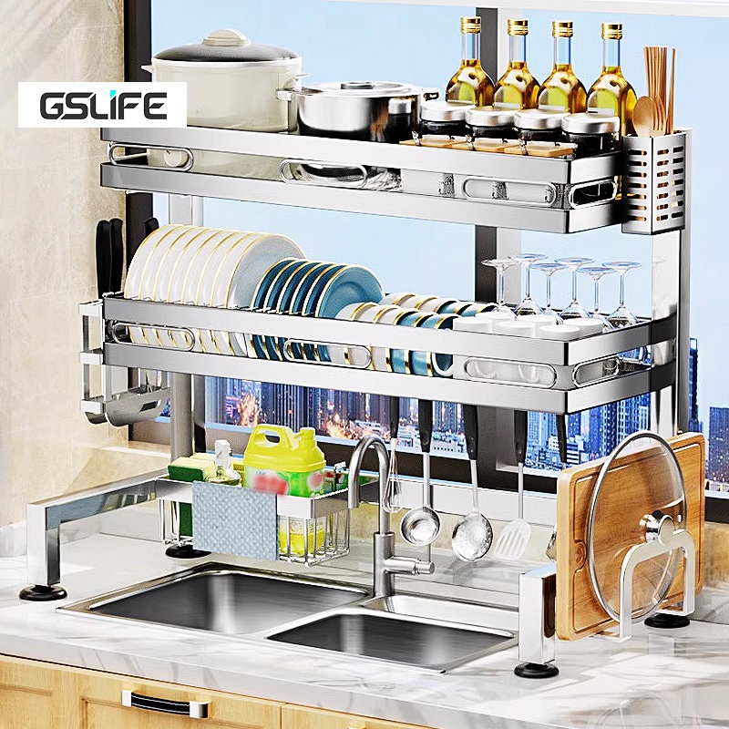 GSlife 1/2 Tier 304 Stainless Steel Dish Rack Kitchen Sink Rack ...