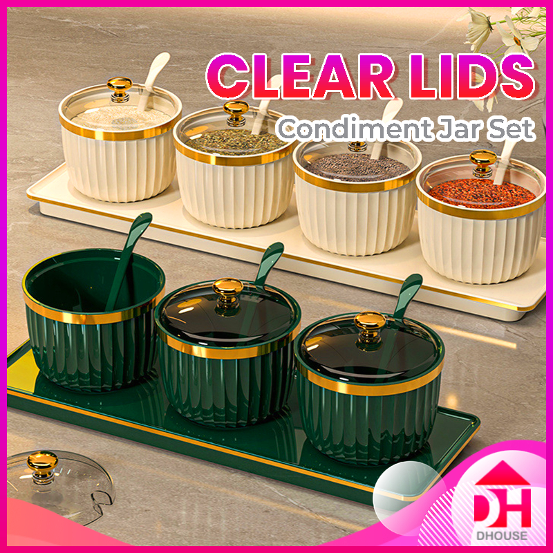 Condiment Jar Set Clear Lid Seasoning Bottle Spice Salt Sugar Kitchen ...