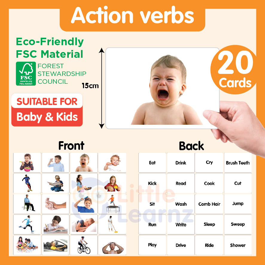Big Flash Card (Action Verbs) 20 Cards 15x21cm Early Development ABC ...