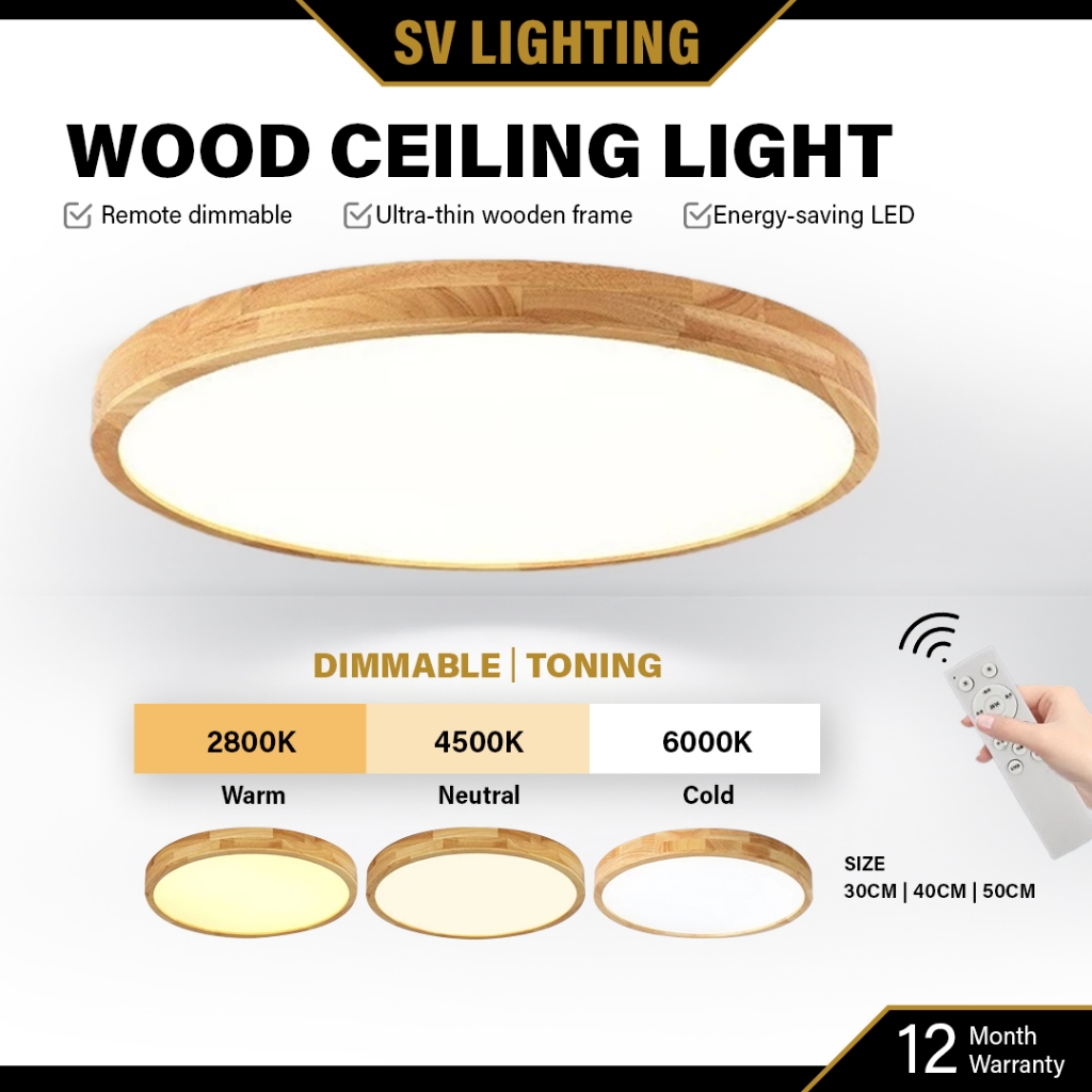 Ready stock Wood LED kayu ceiling light lampu remote control tukar ...