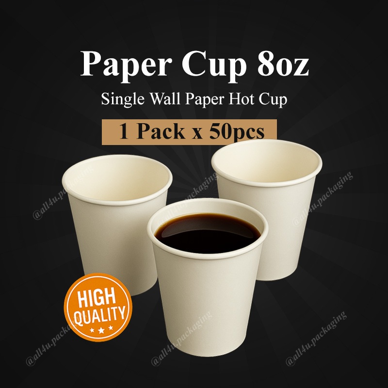 50pcs Paper Cup 8oz Single Wall Disposable Coffee Hot Sweet Corn Paper ...