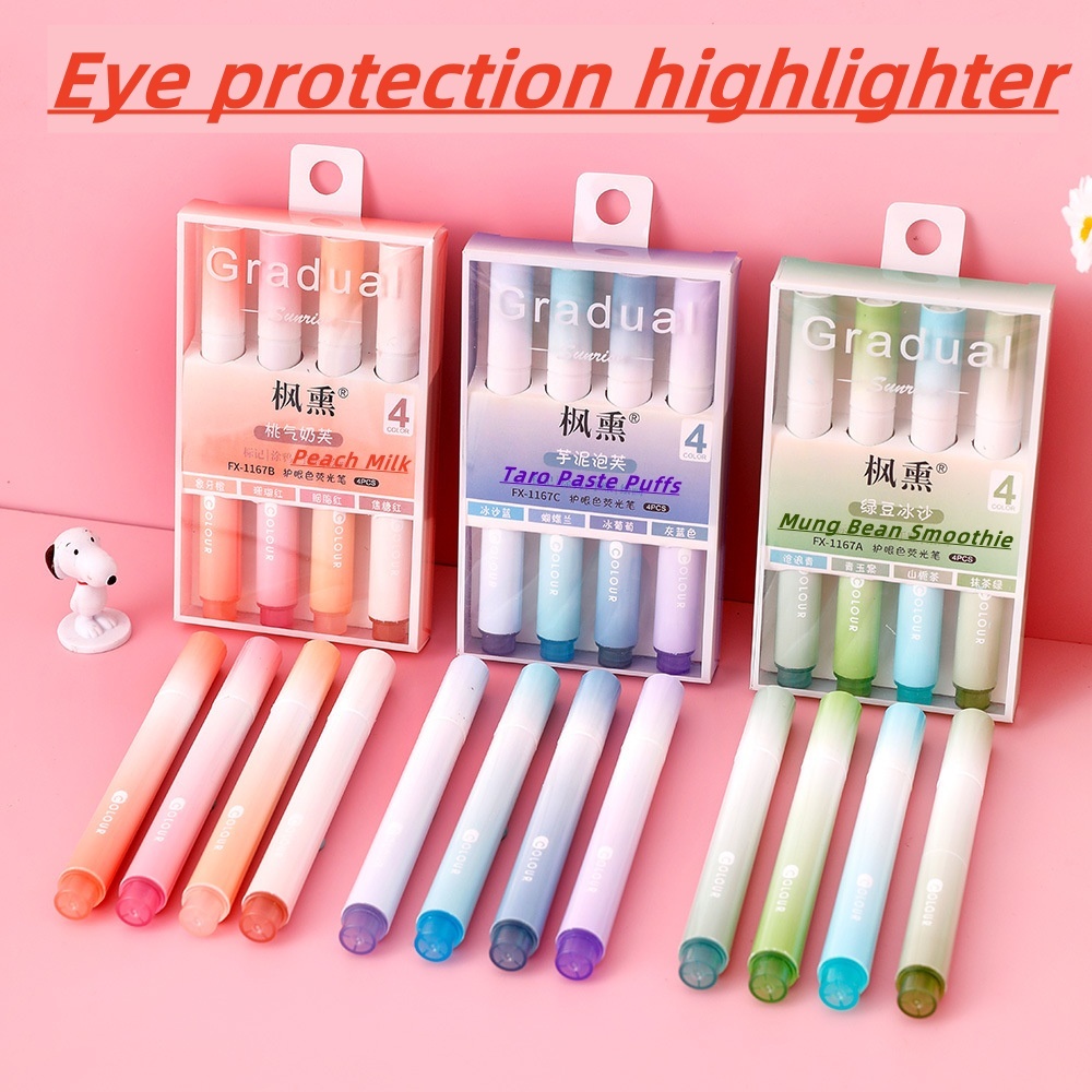 4PCS/Box Eye protection slant head highlighter pen Student Gradient ...