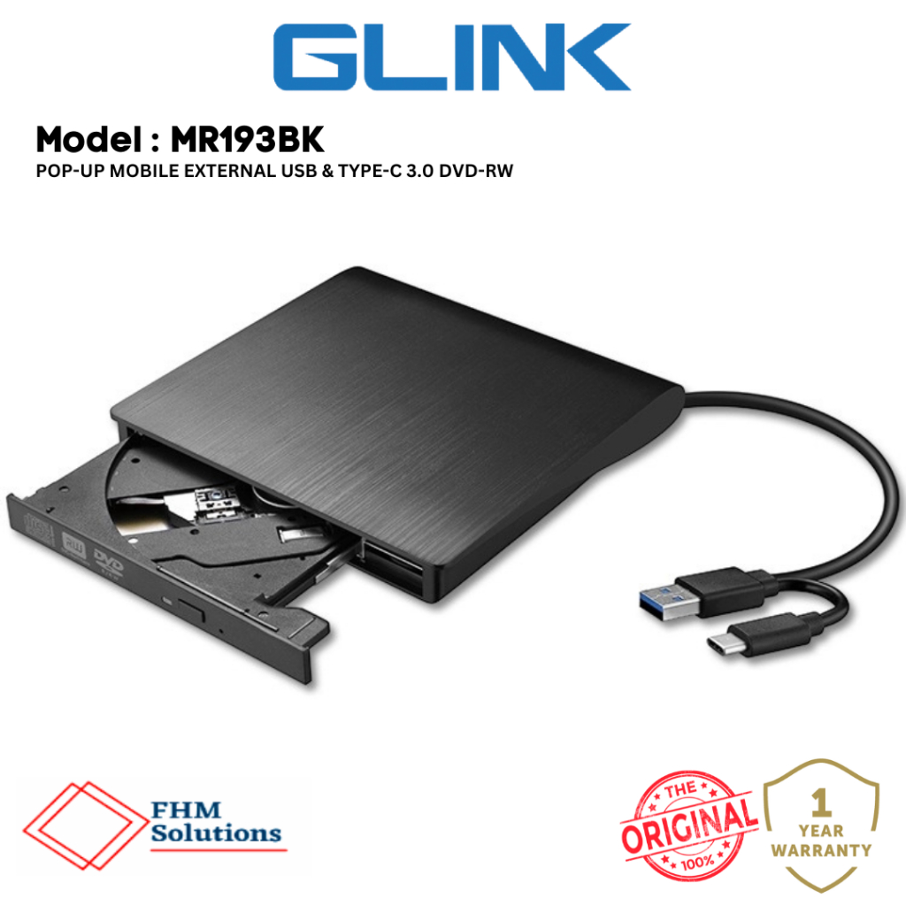 GLINK Pop-Up Mobile External DVD-RW – USB 3.0 & Type-C, Support CD/DVD ...