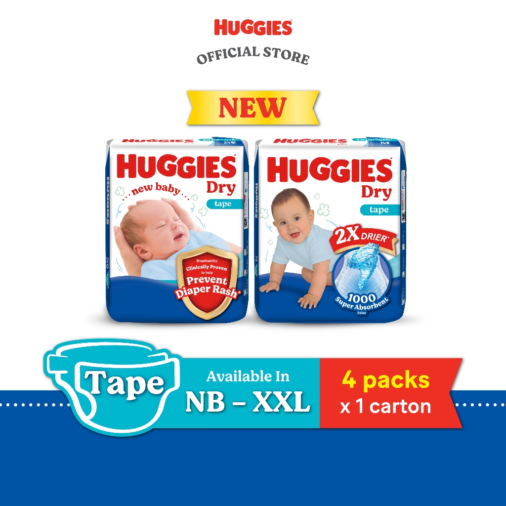 Huggies Dry Tape Diapers NB80S80M60L54XL42XXL38 (4 Packs) - Fastest  Absorbing Baby Diaper | Shopee Malaysia