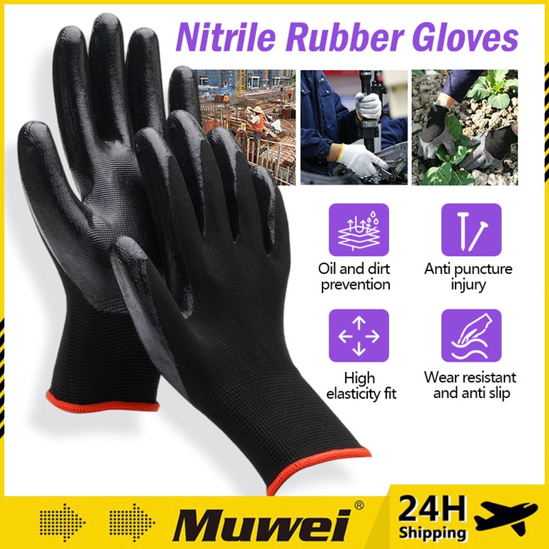 Nitrile Cotton Rubber Glove Sarung Tangan Getah Latex Coated