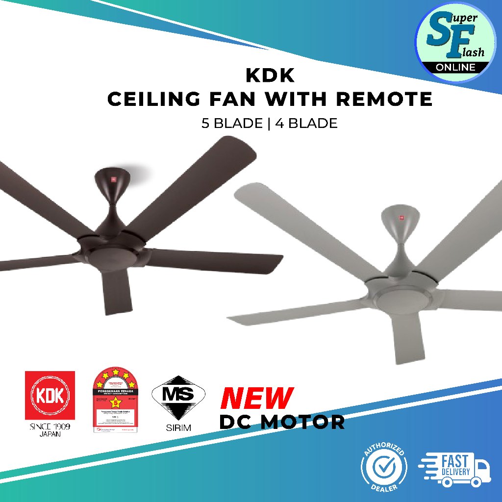 (NEW) KDK RYOU SERIES CEILING FAN C/W REMOTE DC MOTOR | 5 BLADE & 4 ...