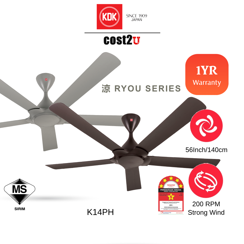 KDK 56” DC 4 DC 5 Ceiling Fan with Remote Control | K14TE K14QF K14RH ...