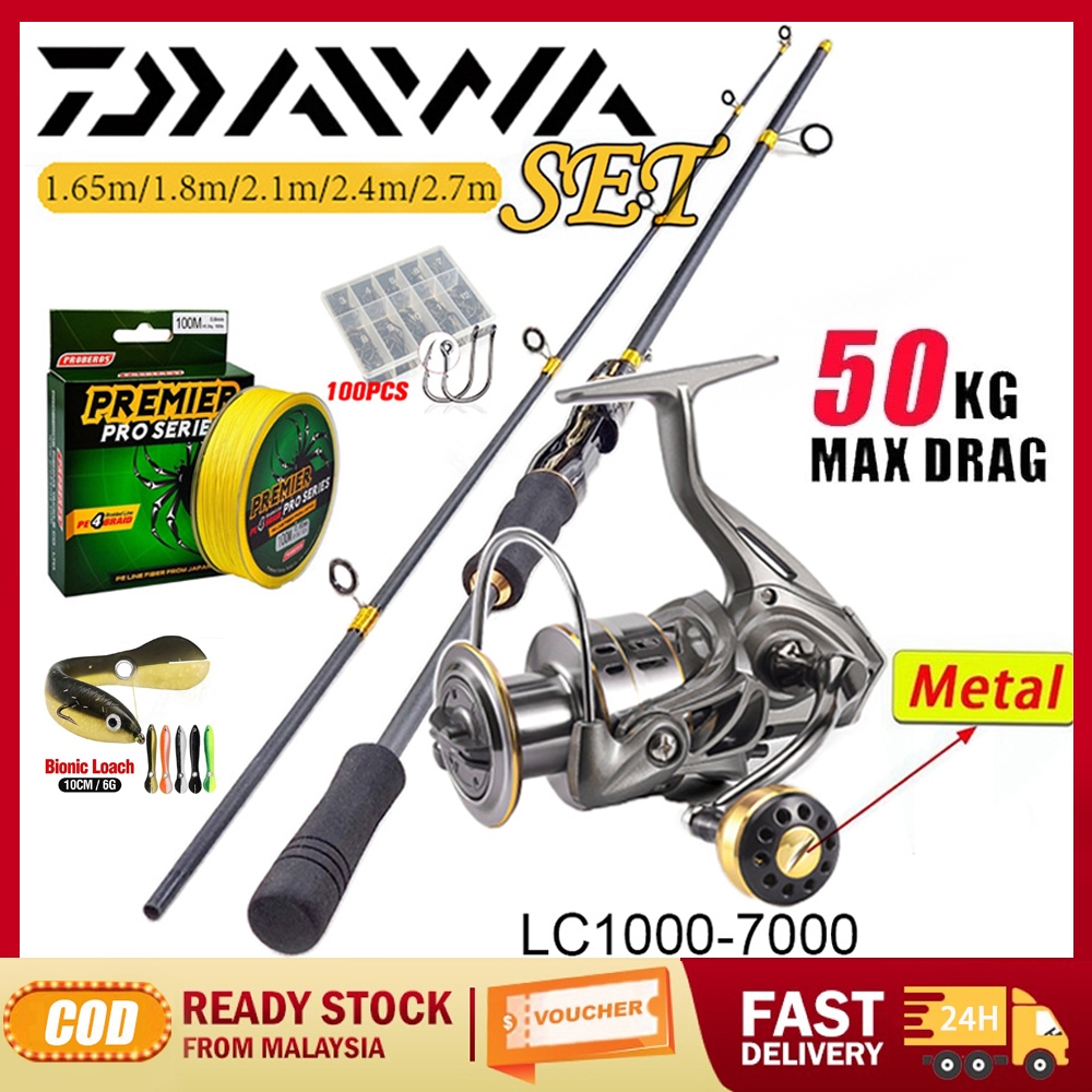 DAIWA Fishing Rod Set 1 Complete 1.65-2.7m Carbon Fibre Rod and 5.2:1 ...