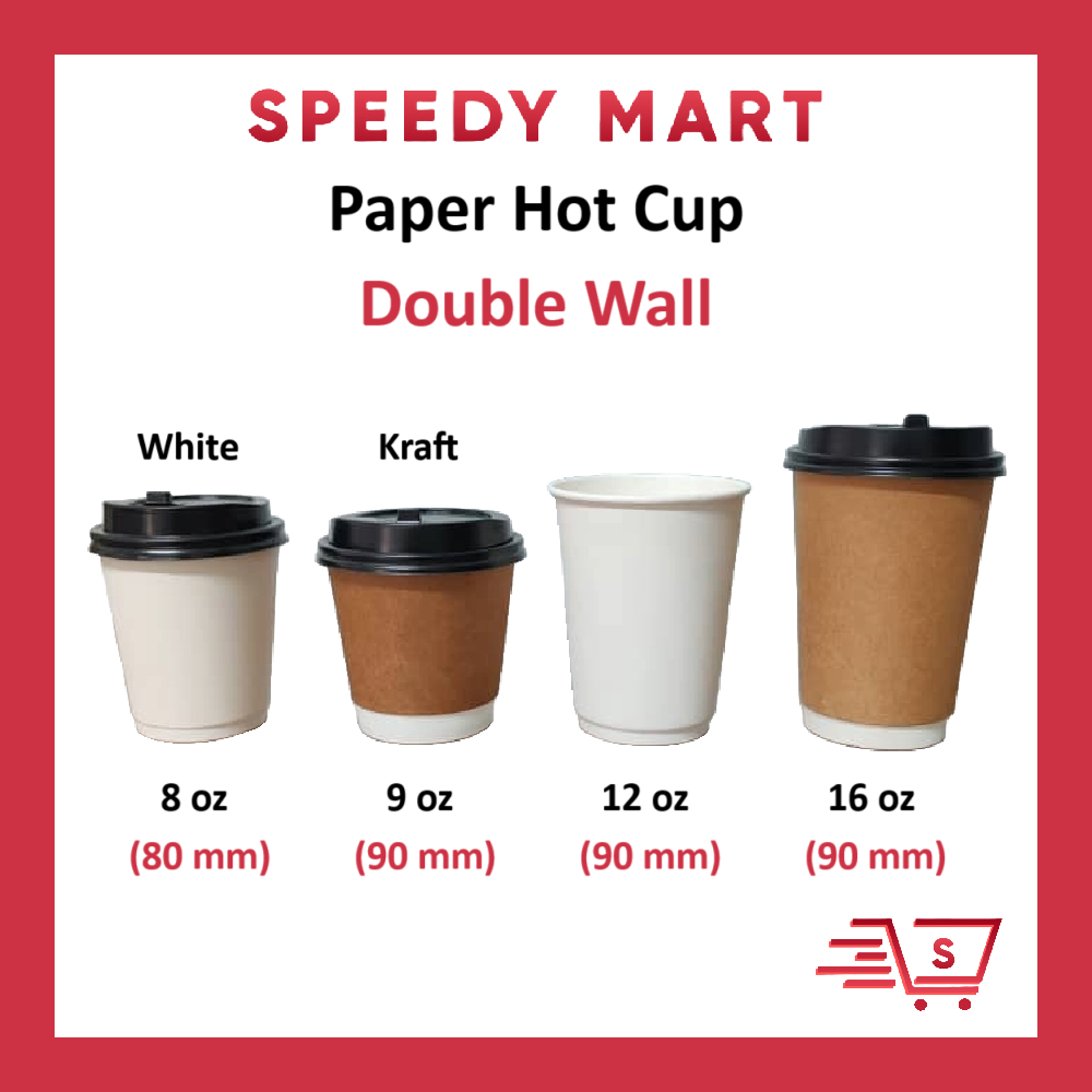 Cawan Kertas 8oz/12oz/16oz [Brown/White] HOT Paper Cup / Double Wall ...